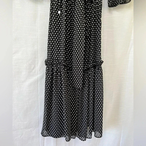MICHAEL KORS Tiered Polka Dot Chiffon MIDI Dress Black - Picture 4 of 9